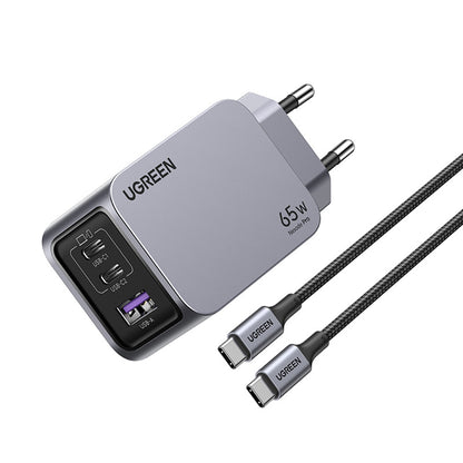 Netwerkoplader met USB-C Kabel UGREEN X755 Nexode Pro, 65W, 3A, 1 x USB-A - 2 x USB-C, Gri