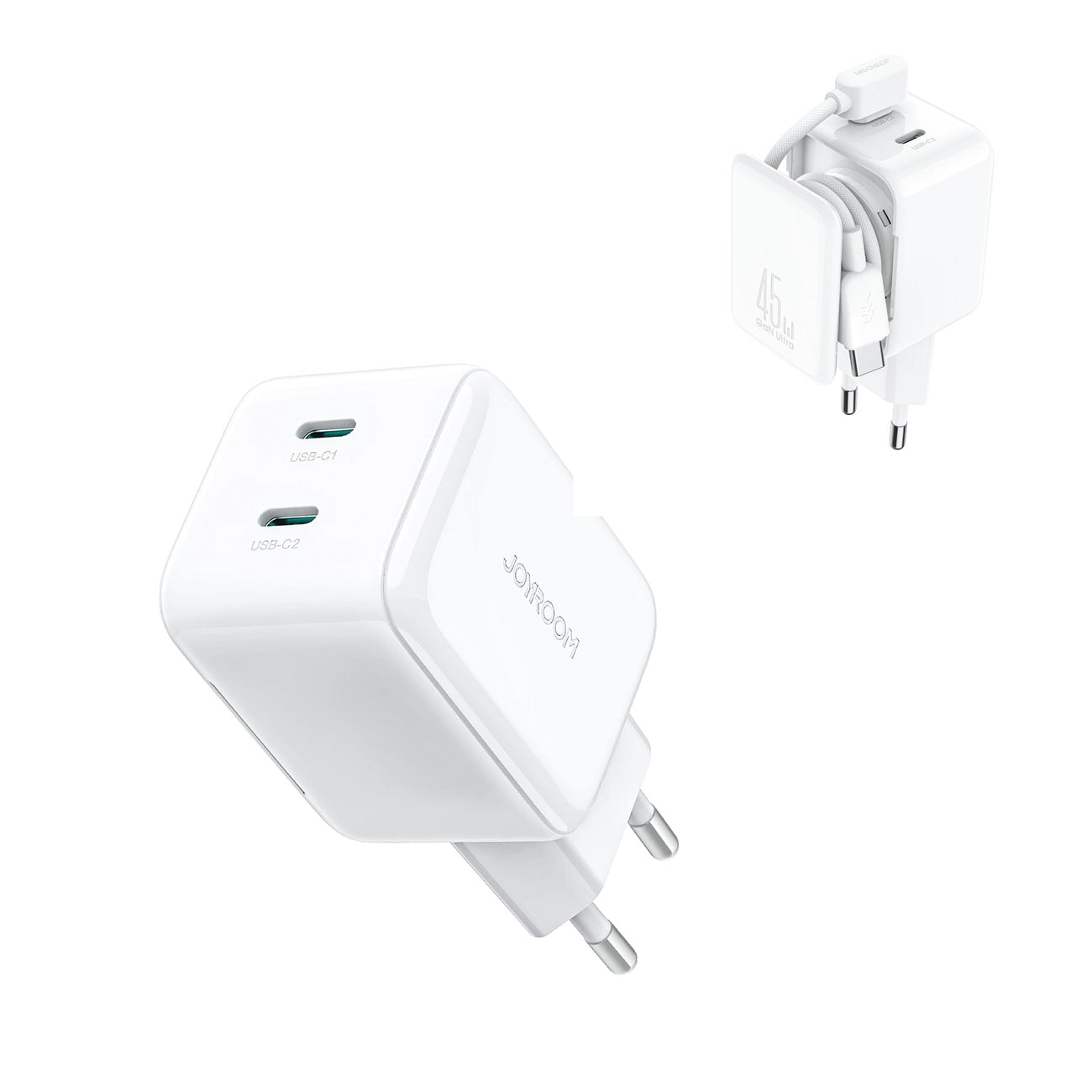 Netwerkoplader met USB-C Kabel Joyroom JR-TCL05, 45W, 3A, 2 x USB-C, Wit