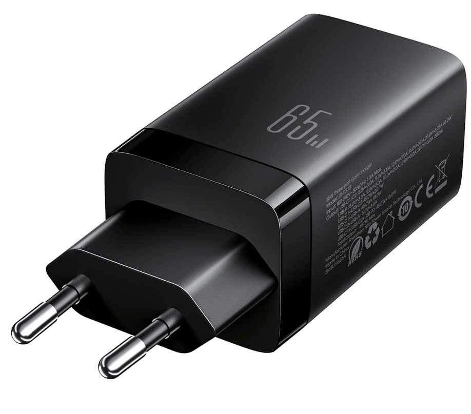 Netlader met USB-C-kabel Joyroom JR-TG10, 65W, 3,25A, 1 x USB-A - 2 x USB-C, Zwart