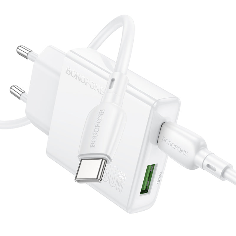 Netwerkoplader met USB-C kabel Borofone BN25 Wish, 30W, 3A, 1 x USB-A - 1 x USB-C, Wit 