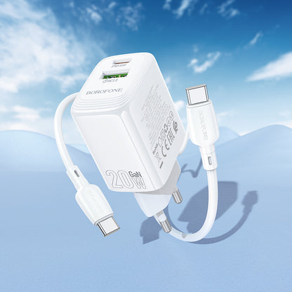 Netwerkoplader met USB-C Kabel Borofone BN27 Fuente, 20W, 3A, 1 x USB-A - 1 x USB-C, Wit