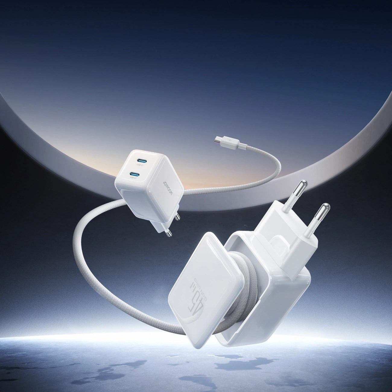 Netwerkoplader met USB-C Kabel Joyroom JR-TCL05, 45W, 3A, 2 x USB-C, Wit