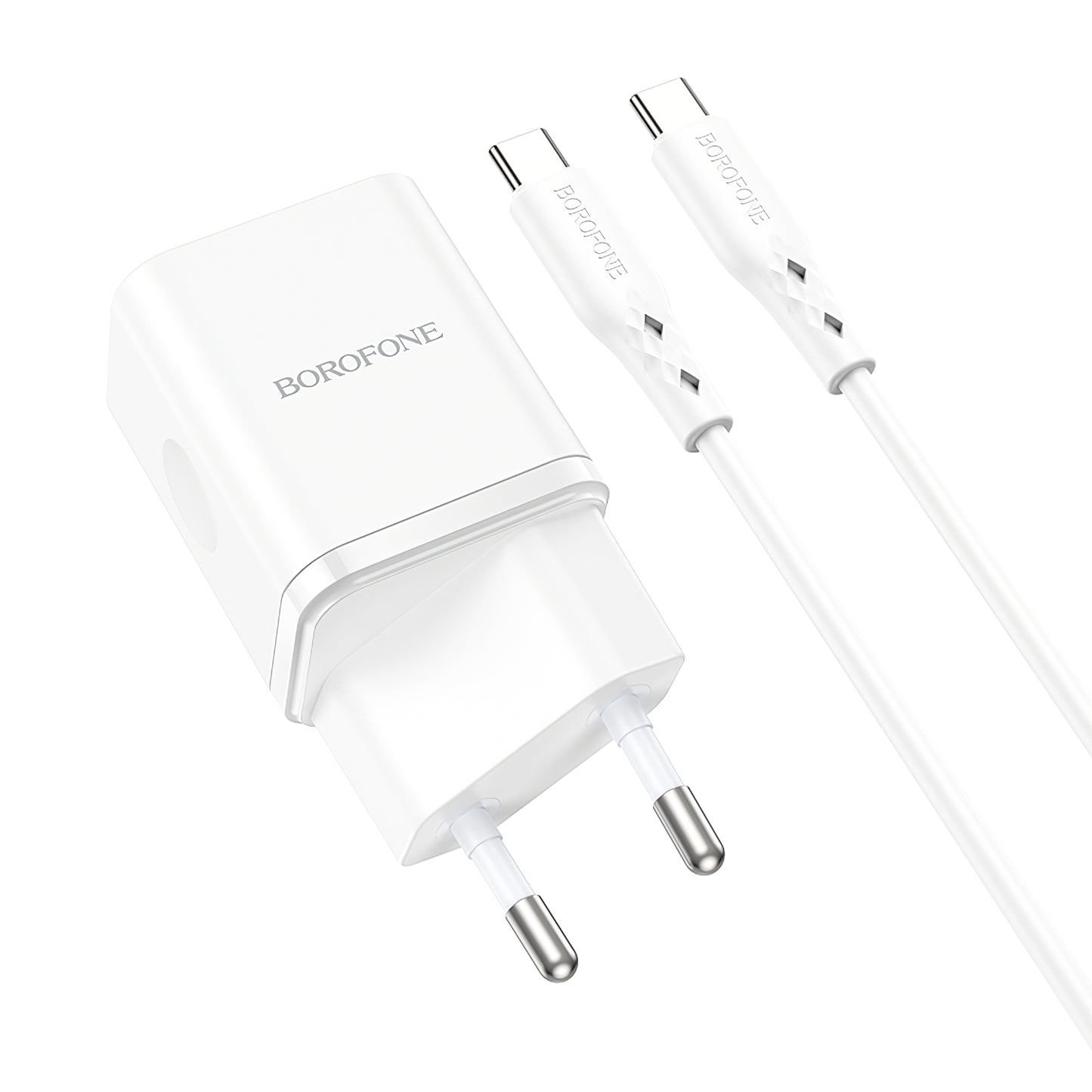 Netwerkoplader met USB-C kabel Borofone BN7, 20W, 3A, 1 x USB-A - 1 x USB-C, Wit 