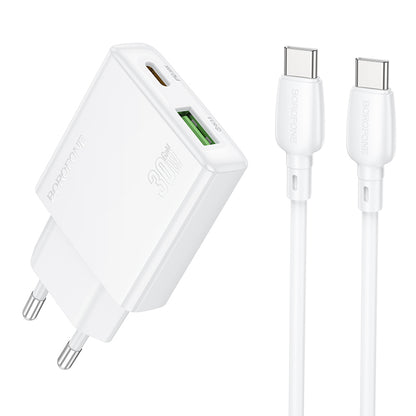 Netwerkoplader met USB-C kabel Borofone BN25 Wish, 30W, 3A, 1 x USB-A - 1 x USB-C, Wit 