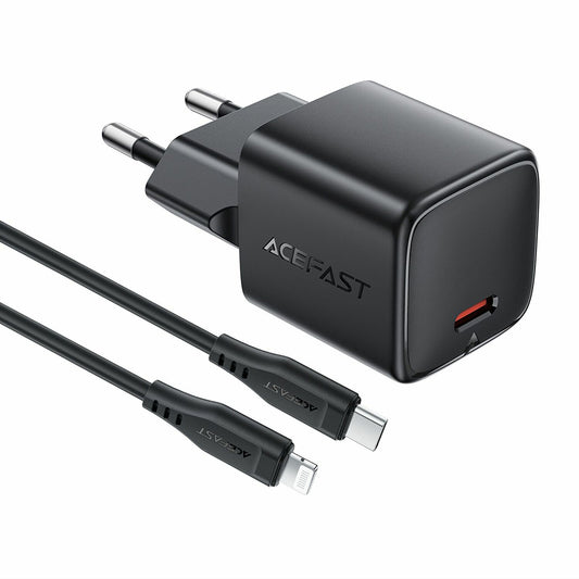 Netlader met Lightning-kabel Acefast A118, 30W, 3A, 1 x USB-C, Zwart
