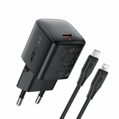 Netlader met Lightning-kabel Acefast A118, 30W, 3A, 1 x USB-C, Zwart
