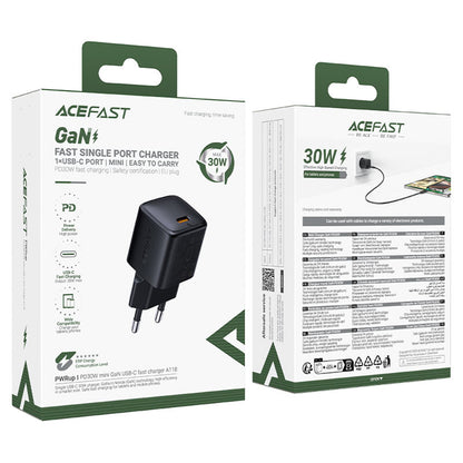Netlader met Lightning-kabel Acefast A118, 30W, 3A, 1 x USB-C, Zwart