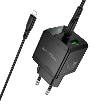 Netwerkoplader met Lightning-kabel Borofone BN19 Intenso, 20W, 3A, 1 x USB-A - 1 x USB-C, Zwart