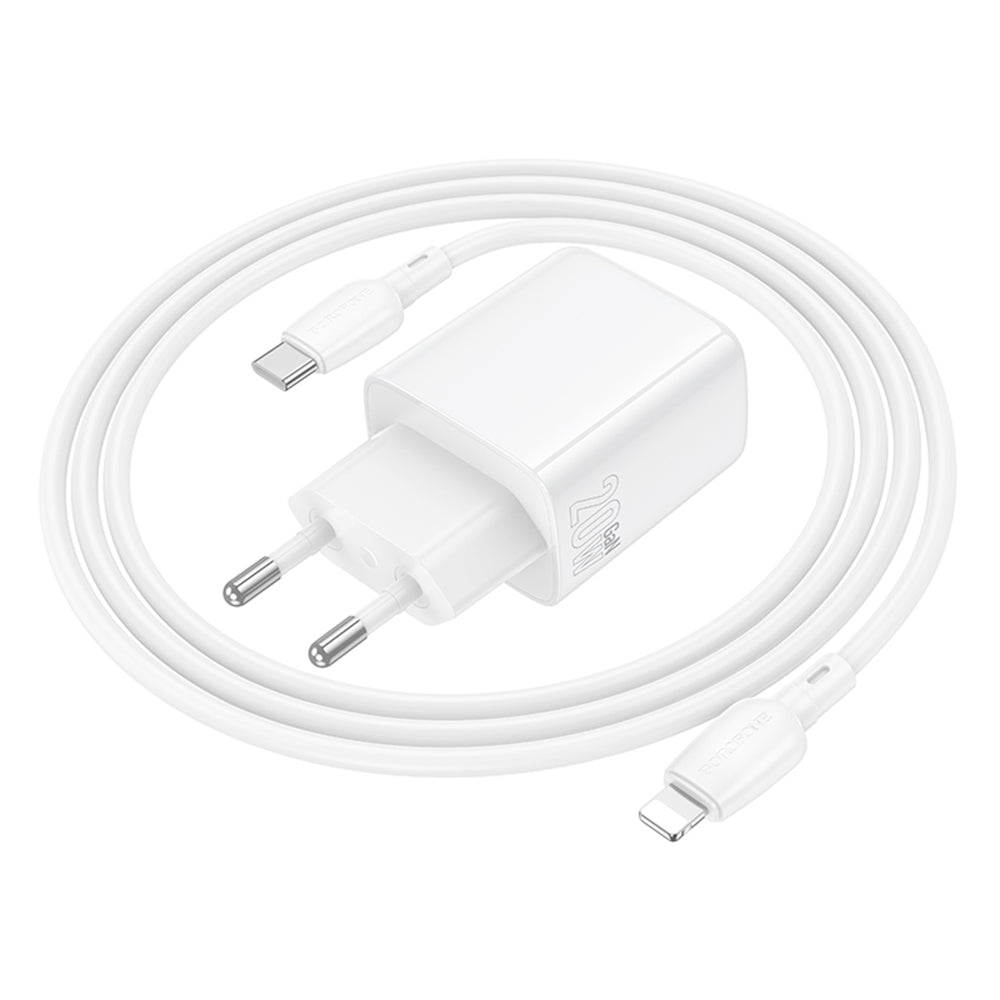 Netwerkoplader met Lightning-kabel Borofone BN27 Fuente, 20W, 3A, 1 x USB-A - 1 x USB-C, Wit
