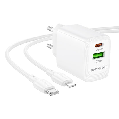 Netwerkoplader met Lightning-kabel Borofone BN27 Fuente, 20W, 3A, 1 x USB-A - 1 x USB-C, Wit