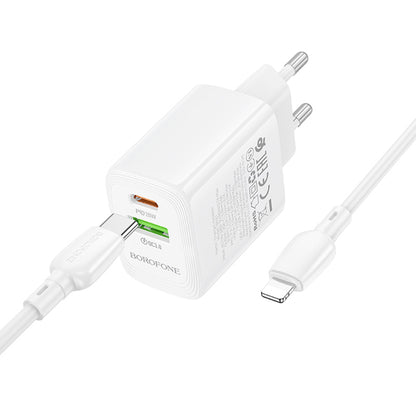Netwerkoplader met Lightning-kabel Borofone BN27 Fuente, 20W, 3A, 1 x USB-A - 1 x USB-C, Wit