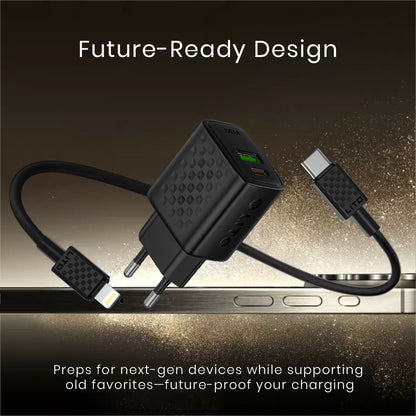 Netwerkoplader met Lightning-kabel Lito LC15L, 20W, 3A, 1 x USB-A - 1 x USB-C, Zwart