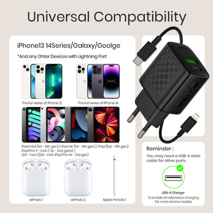 Netwerkoplader met Lightning-kabel Lito LC15L, 20W, 3A, 1 x USB-A - 1 x USB-C, Zwart