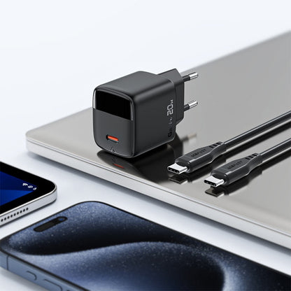 Netwerkoplader met USB-C Kabel Acefast A113 Display, 20W, 3A, 1 x USB-C, Zwart