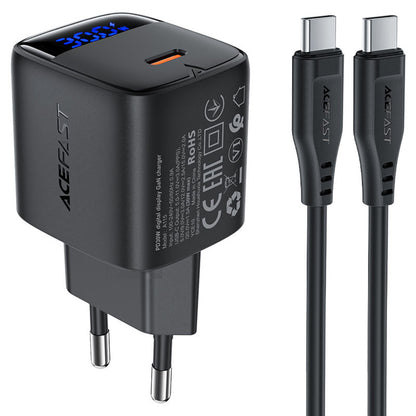 Netwerkoplader met USB-C Kabel Acefast A115 Display, 30W, 3A, 1 x USB-C, Zwart