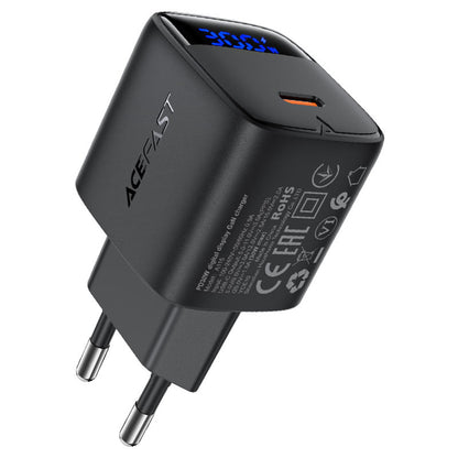 Netwerkoplader met USB-C Kabel Acefast A115 Display, 30W, 3A, 1 x USB-C, Zwart
