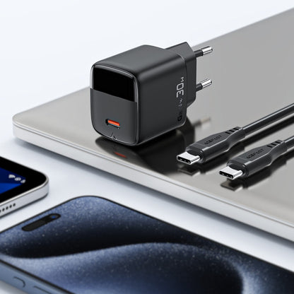 Netwerkoplader met USB-C Kabel Acefast A115 Display, 30W, 3A, 1 x USB-C, Zwart
