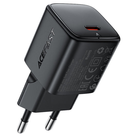 Netwerkoplader met USB-C Kabel Acefast A118, 30W, 3A, 1 x USB-C, Zwart