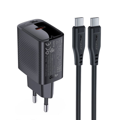 Netwerkoplader met USB-C Kabel Acefast A82, 20W, 3A, 1 x USB-C, Zwart