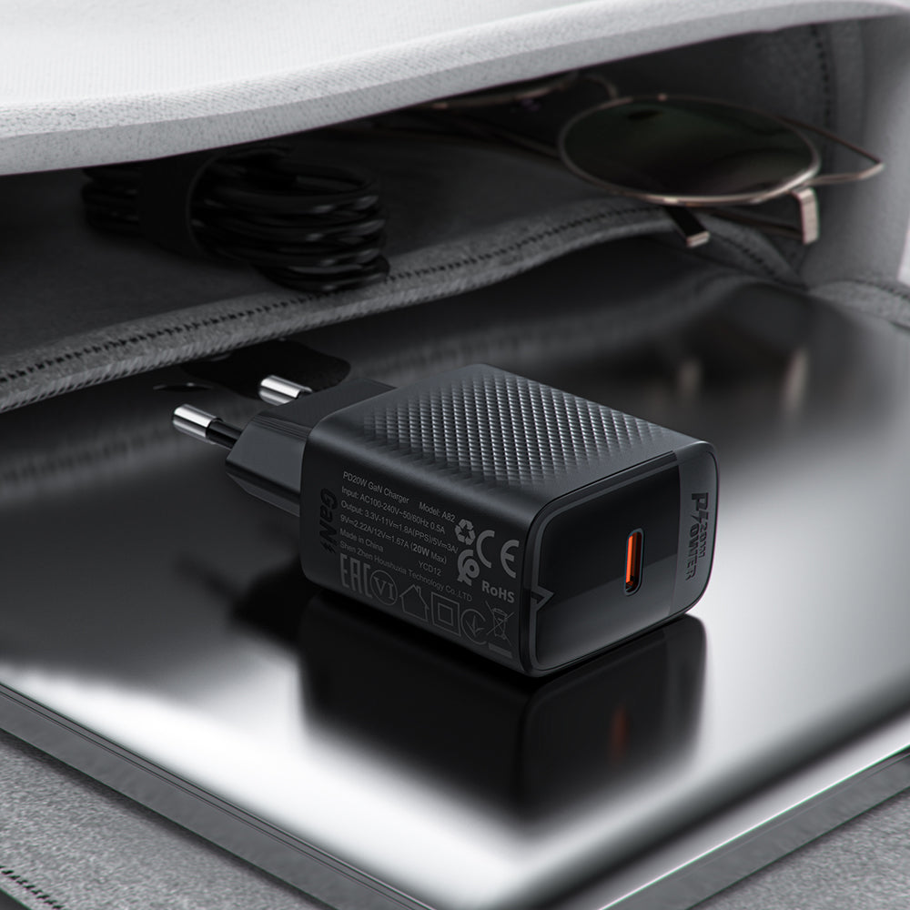 Netwerkoplader met USB-C Kabel Acefast A82, 20W, 3A, 1 x USB-C, Zwart