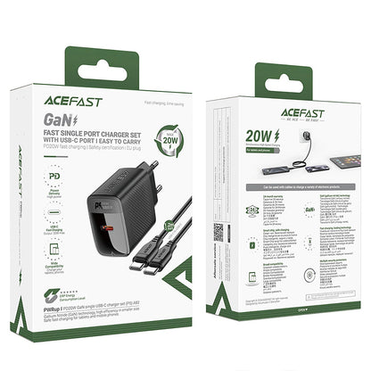 Netwerkoplader met USB-C Kabel Acefast A82, 20W, 3A, 1 x USB-C, Zwart