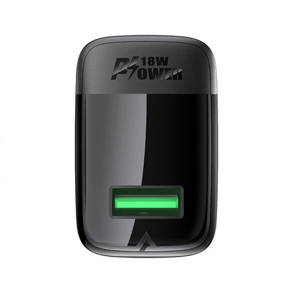 Netwerkoplader met USB-C Kabel Acefast A90, 18W, 3A, 1 x USB-A, Zwart