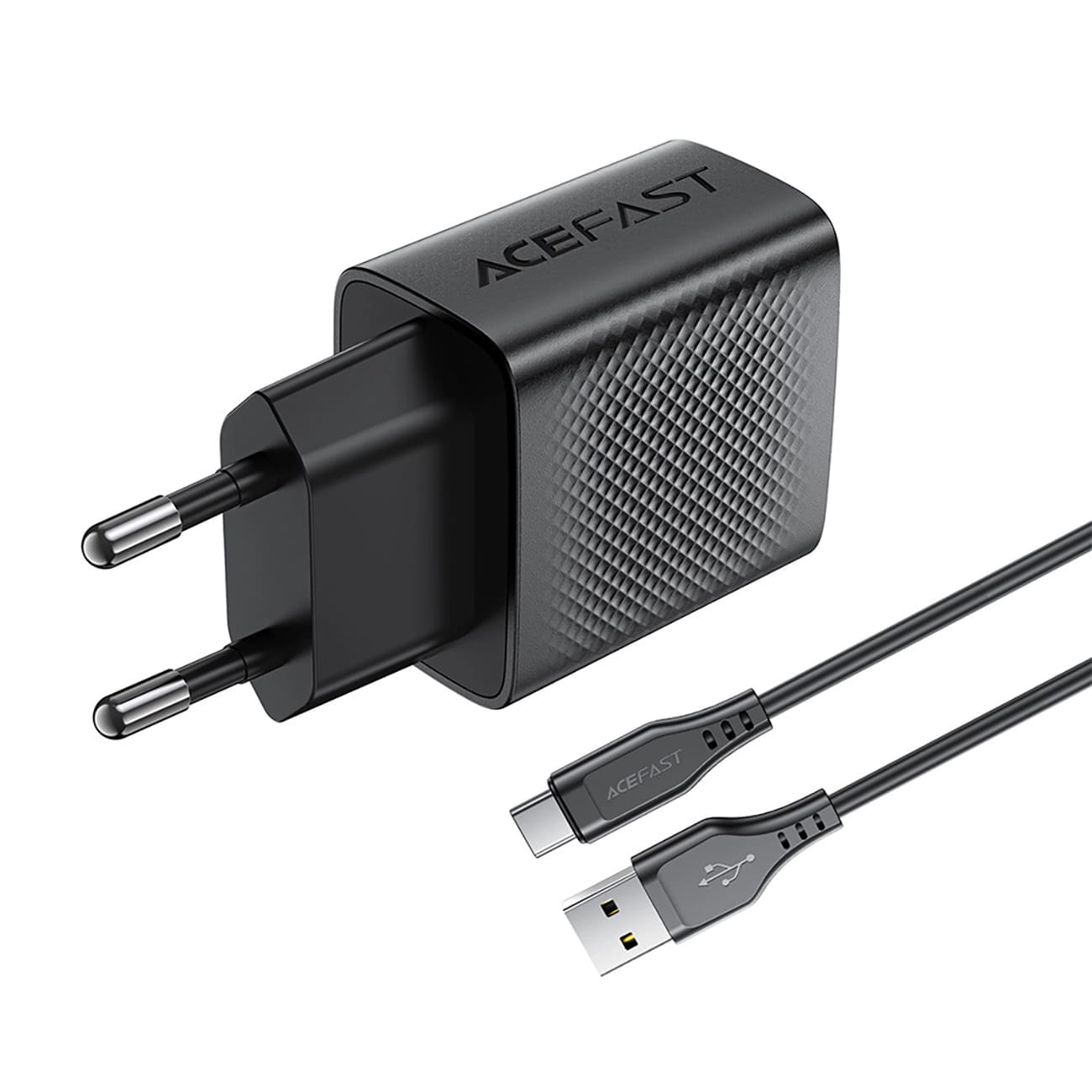 Netwerkoplader met USB-C Kabel Acefast A90, 18W, 3A, 1 x USB-A, Zwart