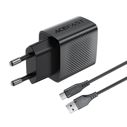 Netwerkoplader met USB-C Kabel Acefast A90, 18W, 3A, 1 x USB-A, Zwart
