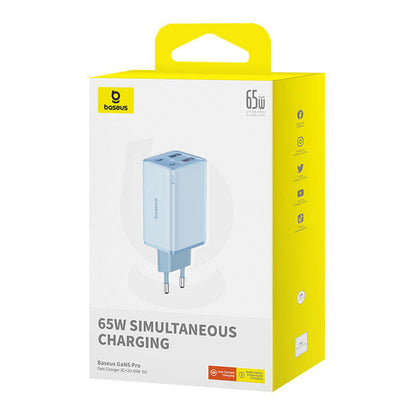 Baseus GaN6 Pro USB-C Network Charger with Cable, 65W, 3.25A, 2 x USB-A - 2 x USB-C, Blue E0121D00