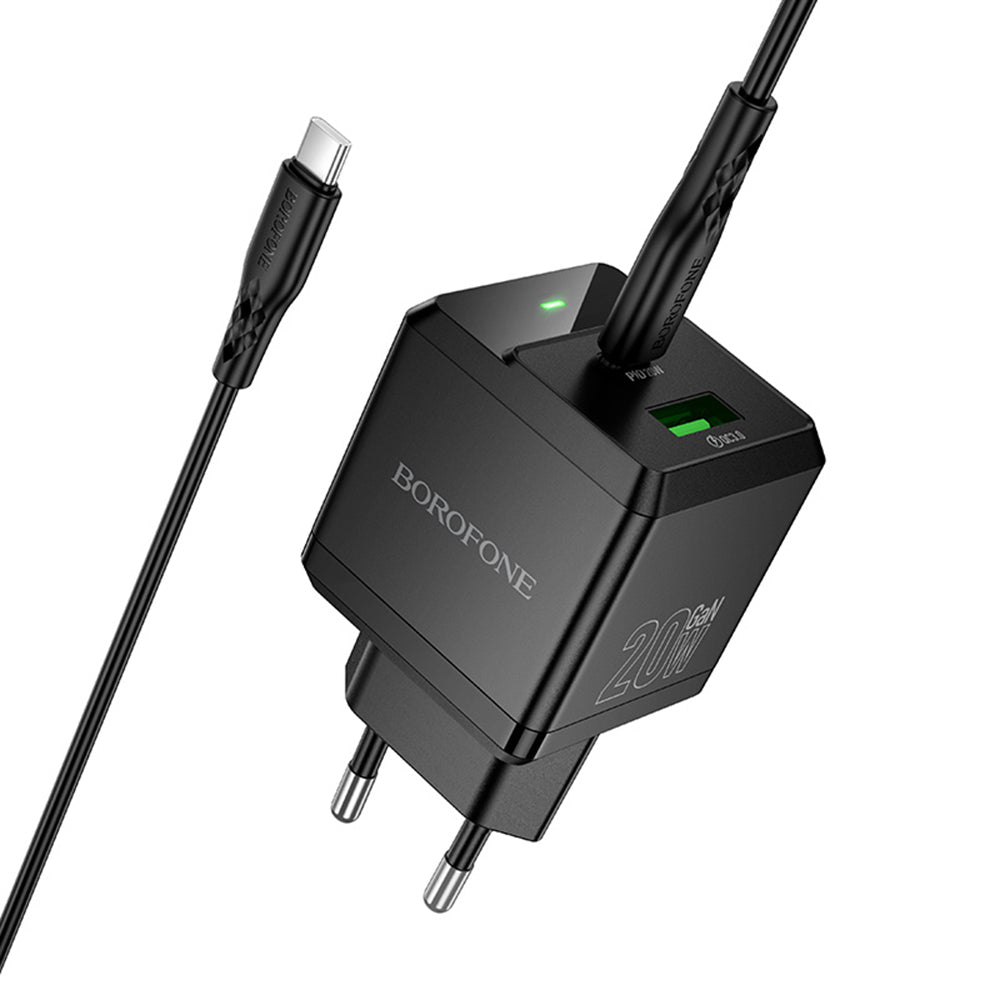 Netwerkoplader met USB-C Kabel Borofone BN19 Intenso, 20W, 3A, 1 x USB-A - 1 x USB-C, Zwart