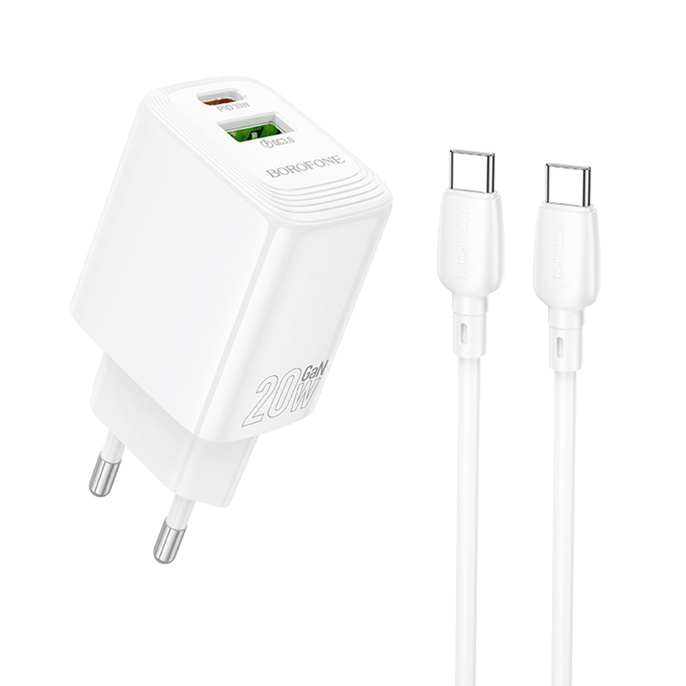 Netwerkoplader met USB-C Kabel Borofone BN27 Fuente, 20W, 3A, 1 x USB-A - 1 x USB-C, Wit
