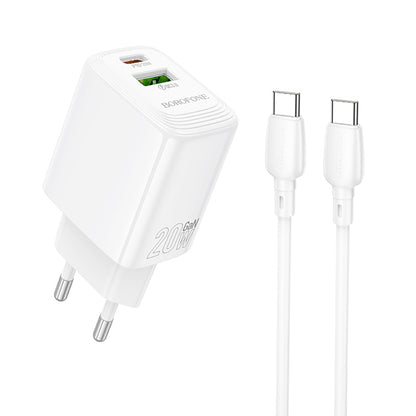 Netwerkoplader met USB-C Kabel Borofone BN27 Fuente, 20W, 3A, 1 x USB-A - 1 x USB-C, Wit