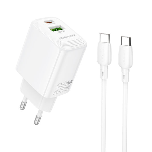 Netwerkoplader met USB-C Kabel Borofone BN27 Fuente, 20W, 3A, 1 x USB-A - 1 x USB-C, Wit