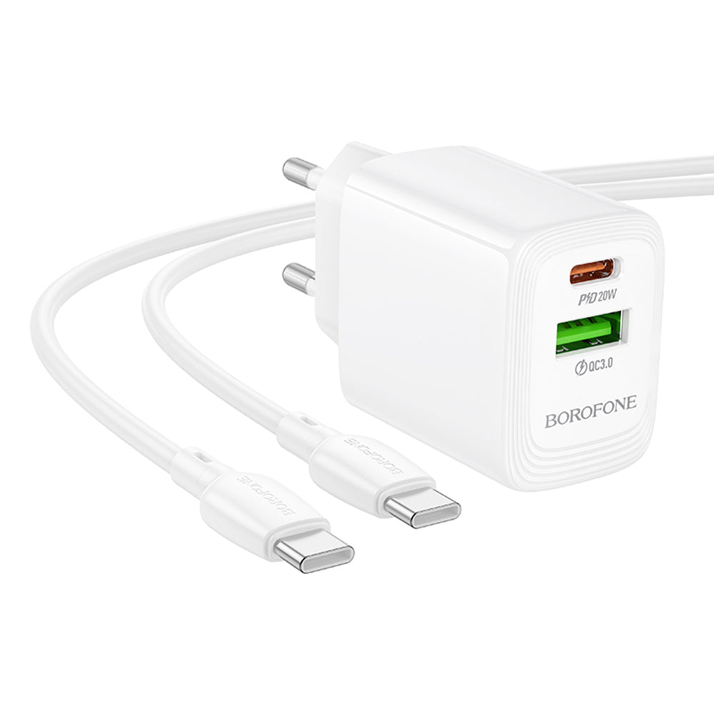 Netwerkoplader met USB-C Kabel Borofone BN27 Fuente, 20W, 3A, 1 x USB-A - 1 x USB-C, Wit