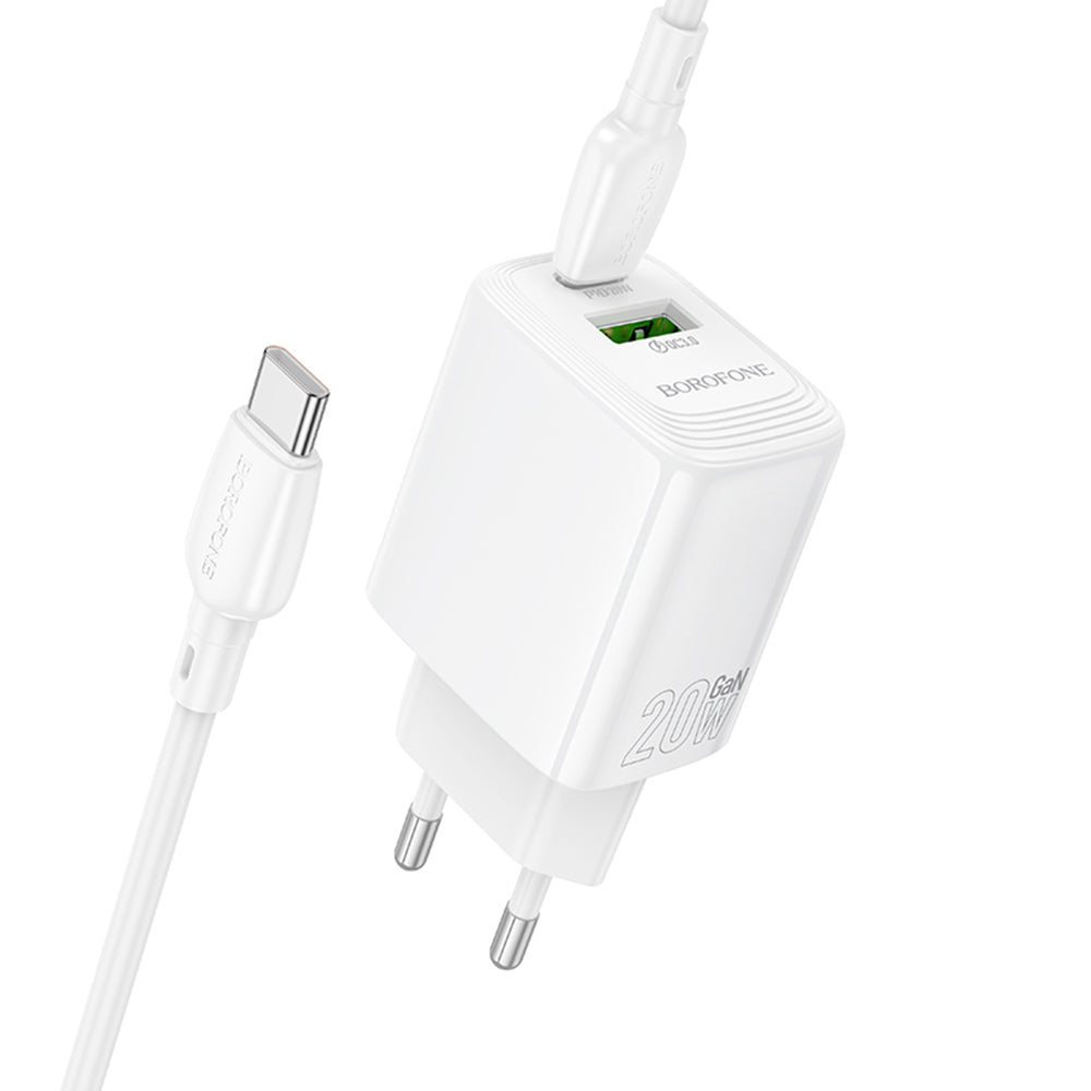 Netwerkoplader met USB-C Kabel Borofone BN27 Fuente, 20W, 3A, 1 x USB-A - 1 x USB-C, Wit