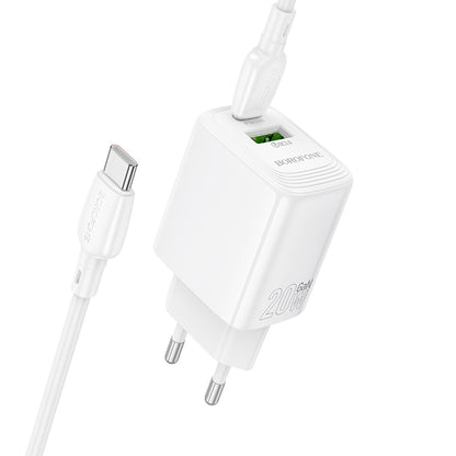 Netwerkoplader met USB-C Kabel Borofone BN27 Fuente, 20W, 3A, 1 x USB-A - 1 x USB-C, Wit