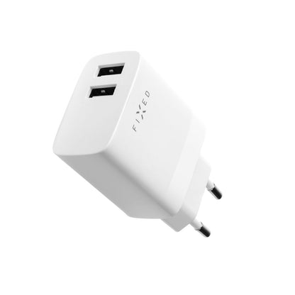 Netwerkoplader met USB-C kabel Fixed, 17W, 3A, 2 x USB-A, Wit