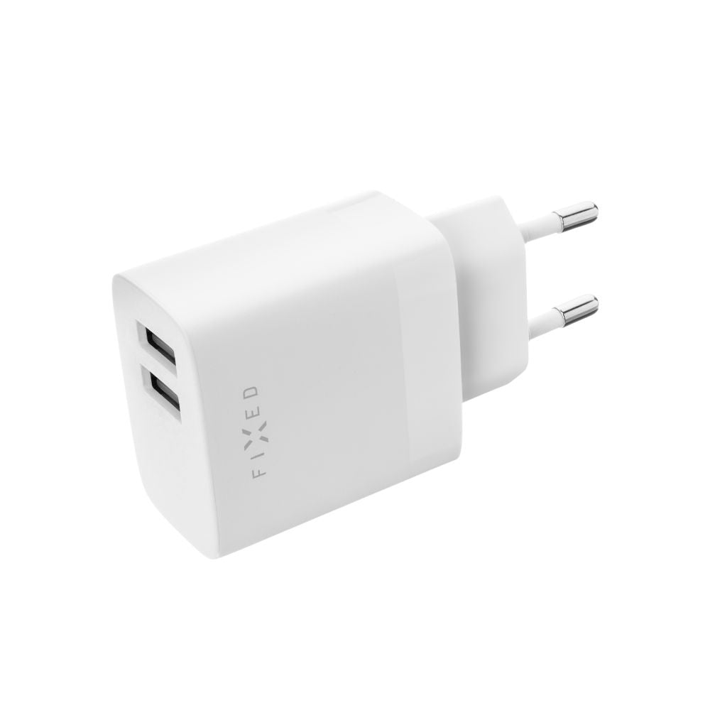 Netwerkoplader met USB-C kabel Fixed, 17W, 3A, 2 x USB-A, Wit