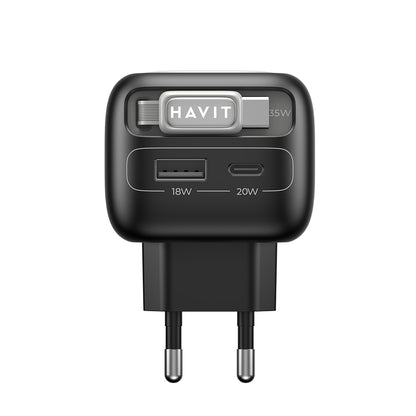 Netwerkoplader met USB-C Kabel HAVIT UC251, 35W, 3A, 1 x USB-A - 1 x USB-C, Zwart Grijs