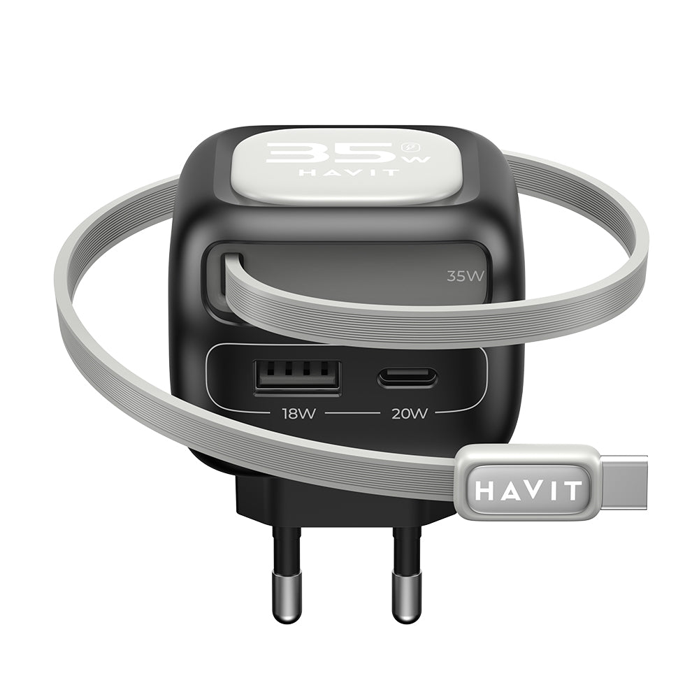 Netwerkoplader met USB-C Kabel HAVIT UC251, 35W, 3A, 1 x USB-A - 1 x USB-C, Zwart Grijs