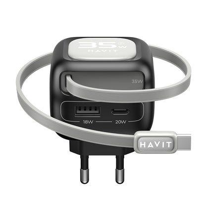 Netwerkoplader met USB-C Kabel HAVIT UC251, 35W, 3A, 1 x USB-A - 1 x USB-C, Zwart Grijs