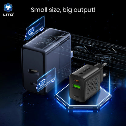 Netwerkoplader met USB-C Kabel Lito LC24T, 65W, 3.25A, 1 x USB-A - 1 x USB-C, Zwart