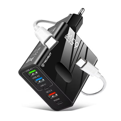 Netwerkoplader met USB-C Kabel Techsuit CHC1 PentaXPower, 25W, 3A, 3 x USB-A - 2 x USB-C, Zwart