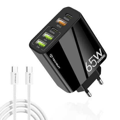 Network Charger with USB-C Cable Techsuit CHC2 PentaXPower, 20W, 3A, 3 x USB-A - 2 x USB-C, Black
