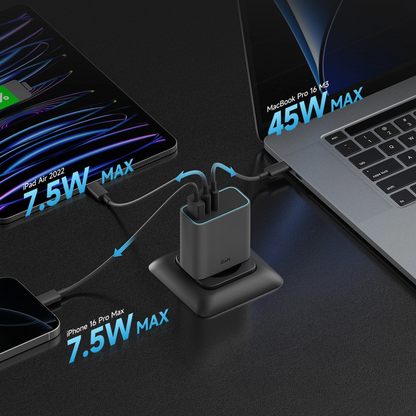 Cuktech Netwerkoplader, 65W, 3A, 1 x USB-A - 2 x USB-C, Grijs CUKAD653EUGR