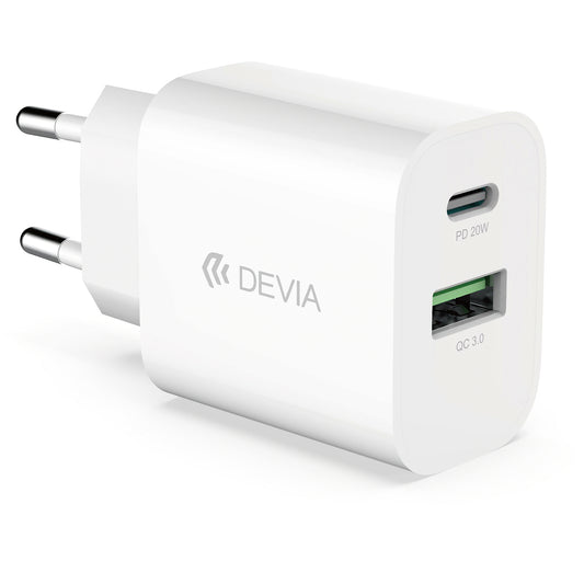 Network Charger DEVIA RLC-389, 20W, 3A, 1 x USB-A - 1 x USB-C, White 