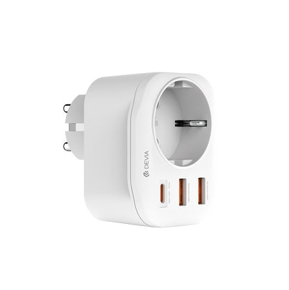 Netwerkoplader DEVIA WW09-F-PD, 20W, 3A, 2 x USB-A - 1 x USB-C - 1 x Schuko, Wit