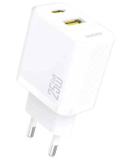 Dudao A26T Netwerkoplader, 25W, 3A, 1 x USB-A - 1 x USB-C, Wit