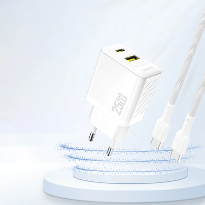 Dudao A26T Netwerkoplader, 25W, 3A, 1 x USB-A - 1 x USB-C, Wit