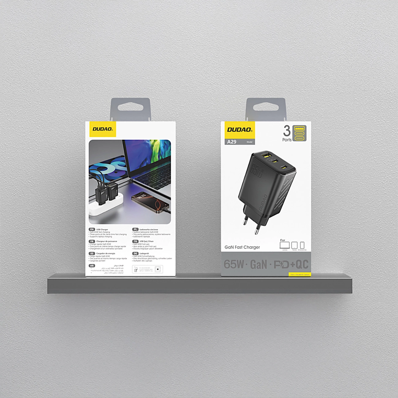 Netwerkoplader Dudao A29, 65W, 1 x USB-A - 2 x USB-C, Zwart